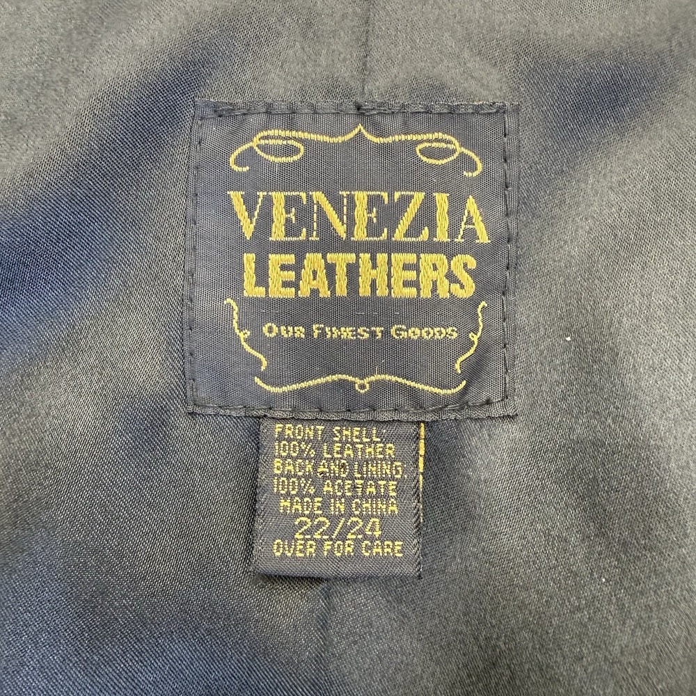 Venezia Genuine Leather Black Zip Front Biker Vest | Plus Size 22/24 - Picture 3 of 6
